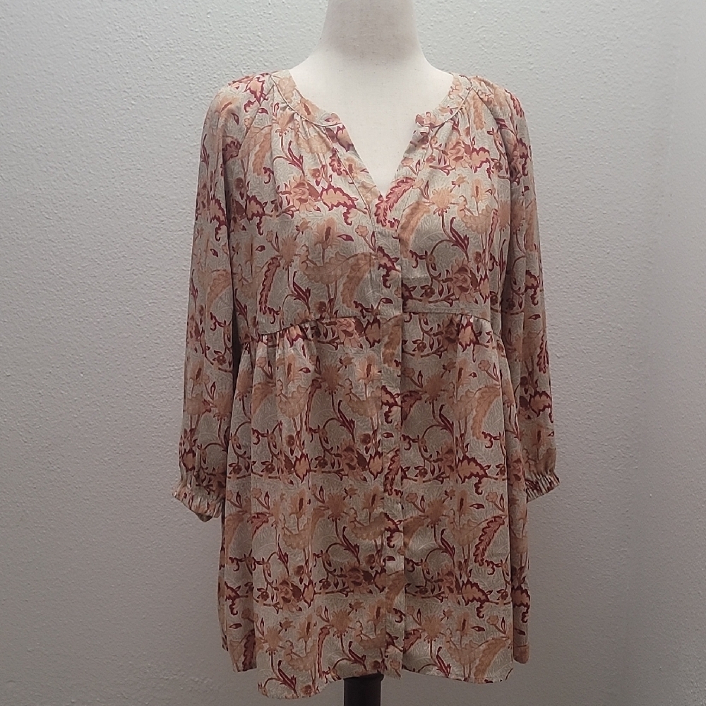 MELLODAY Pink and Orange 3/4 Sleeve Blouse